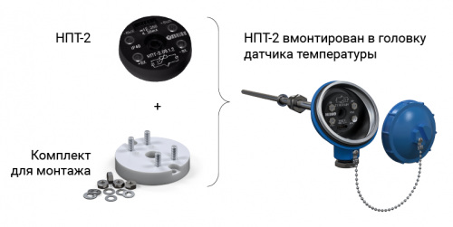 Монтаж НПТ-2 в металлическую головку датчика