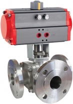 Кран шаровой трехходовой КПР-Т3Ф с пневмоприводом