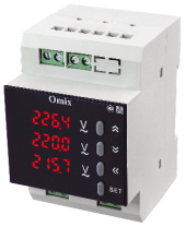 Вольтметр трехфазный на DIN-рейку с общим релейным выходом Omix D3-V3-3-K-N2